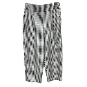 CLUB MONACO BLACK WHITE GINGHAM TAPERED WIDE CROPPED SIDE BUTTON PANTS - 4